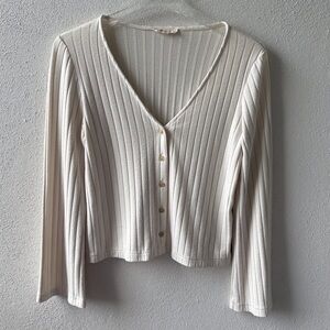 Madewell Cream Long Sleeve Button Up V-Neck Cardigan Size S Ribbed
